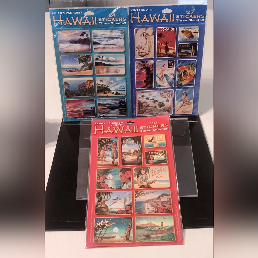 Set Of 3 Hawaii Vintage Florals And Travel Posters Sticker Sets - Picture 2 of 6
